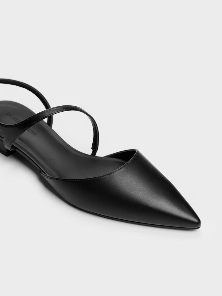 Sepatu Flats Slingback Pointed Cordelia, Black, hi-res