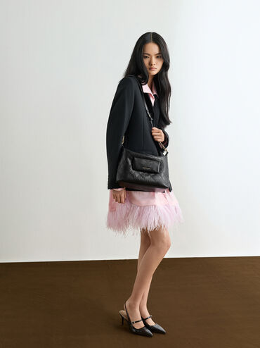 Duo Quilted Front-Pocket Hobo Bag, Black, hi-res