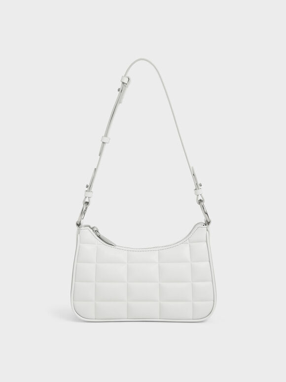 Tas Shoulder Quilted Chain, White, hi-res