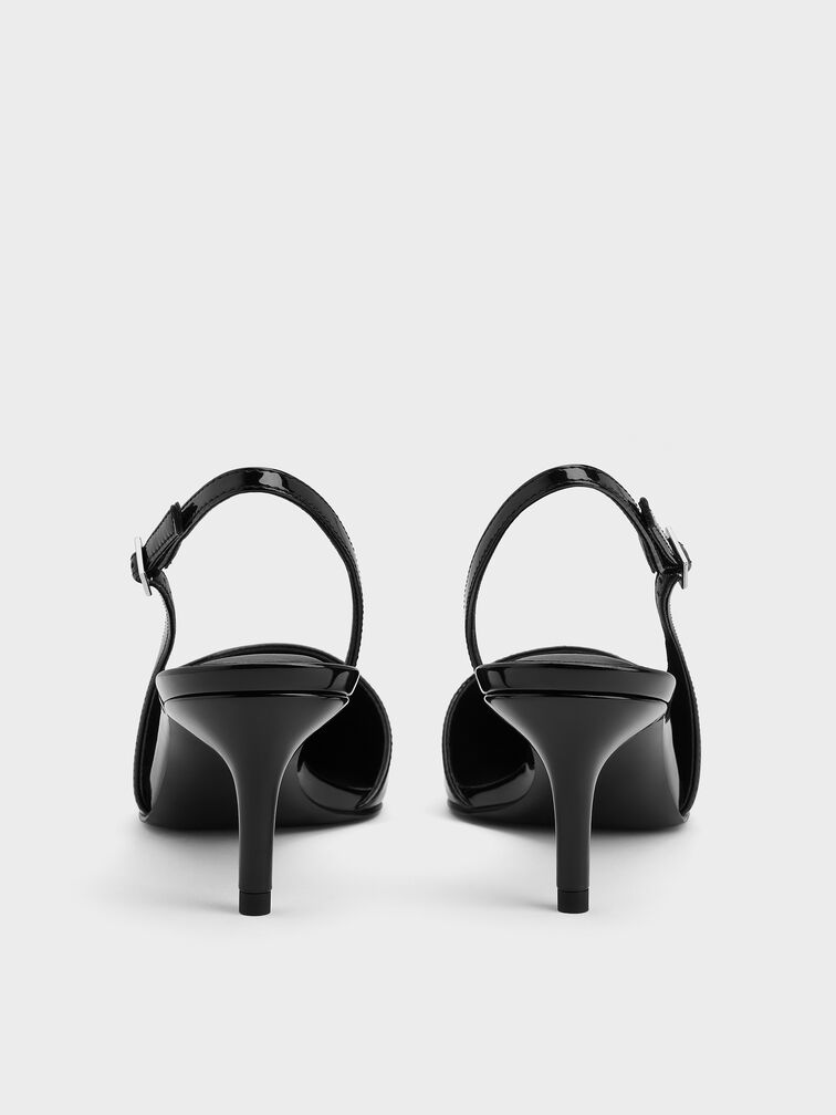 Patent Stiletto-Heel Pointed-Toe Slingback Pumps, Black Patent, hi-res