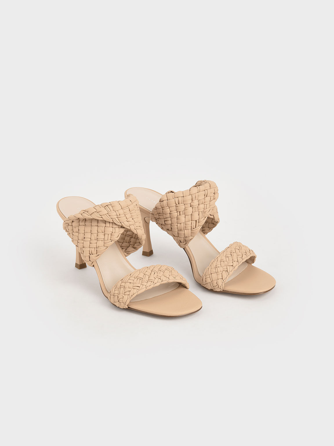 Sepatu Heeled Mules Double Strap Woven, Nude, hi-res