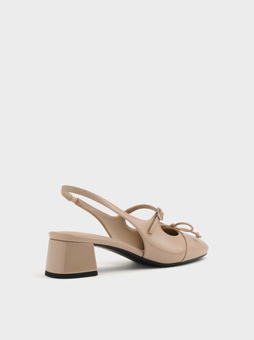 Patent Bow Slingback Pumps, Nude, hi-res