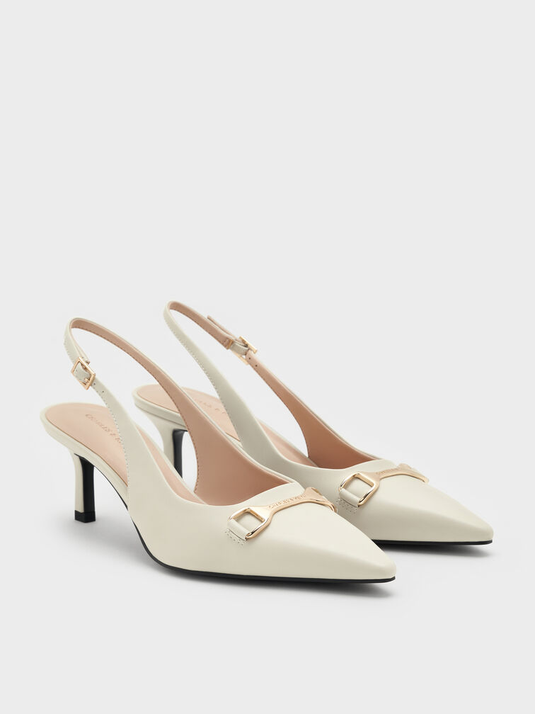 Sepatu Slingback Pumps Metallic-Accent Leslie, Chalk, hi-res
