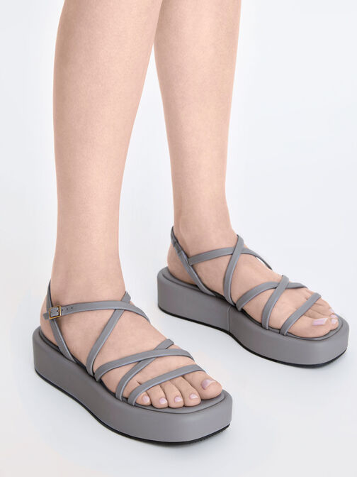 Sepatu Flatforms Strappy Padded, Grey, hi-res