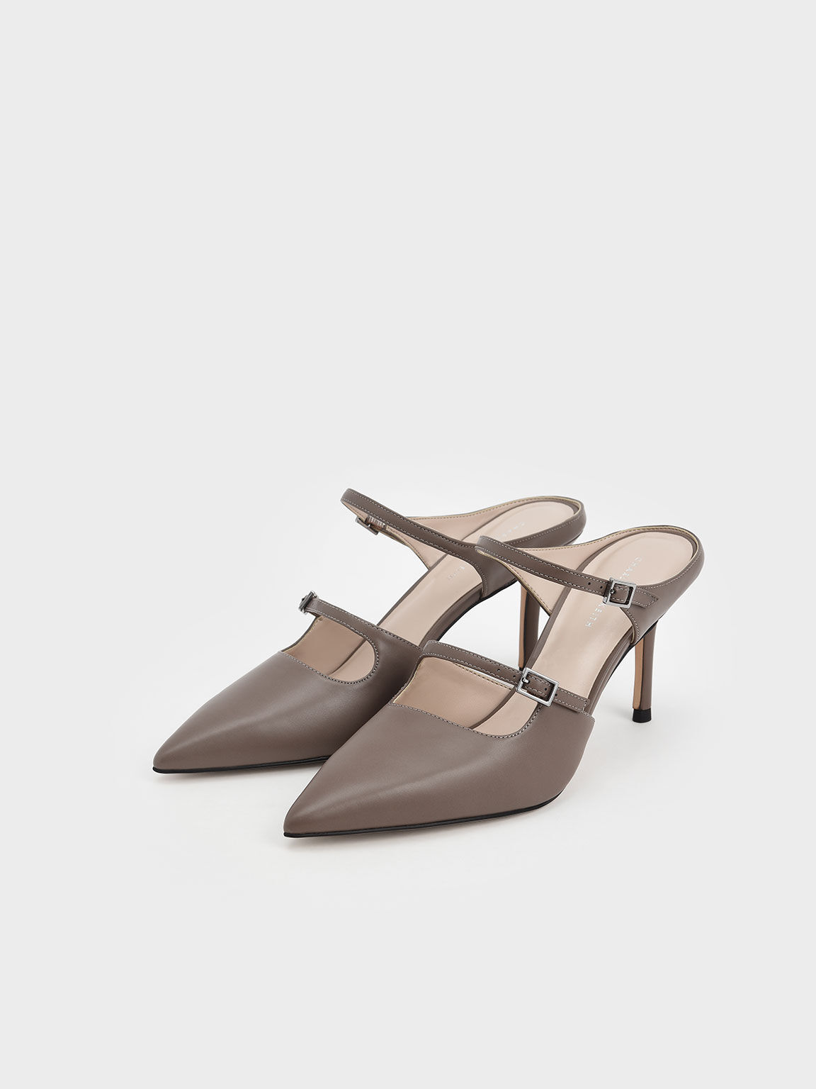 Sepatu Mules Double Strap Mary Jane, Taupe, hi-res
