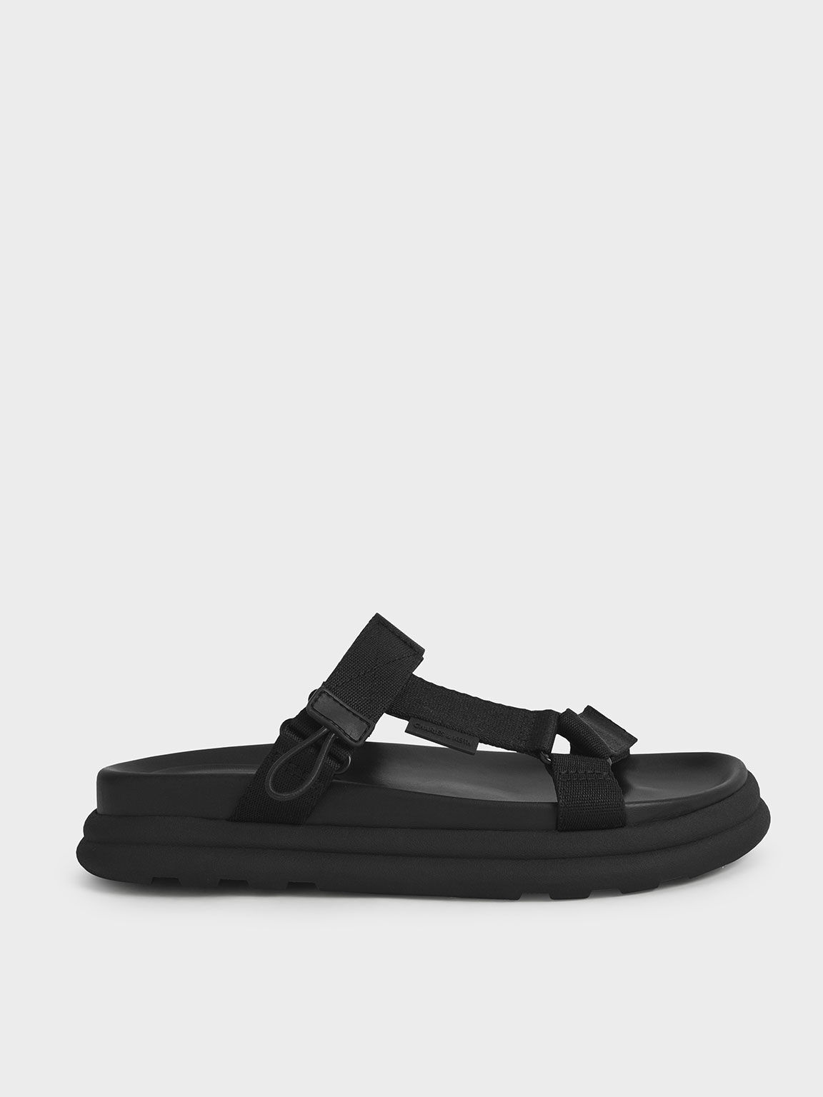 Polyester Velcro Strap Sports Sandals, Black, hi-res