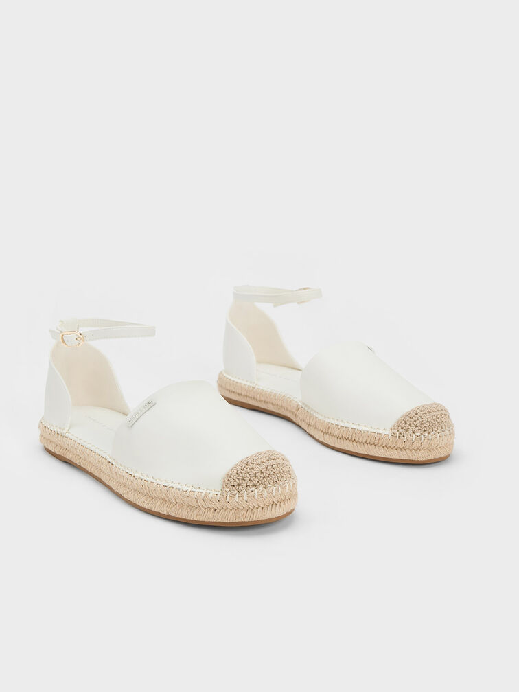 Sandal Flats Linen Ankle-Strap Espadrille, Chalk, hi-res