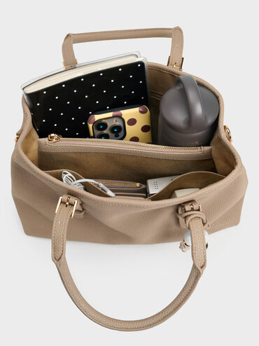 Tas Tote Bead-Charm Baral, Taupe, hi-res