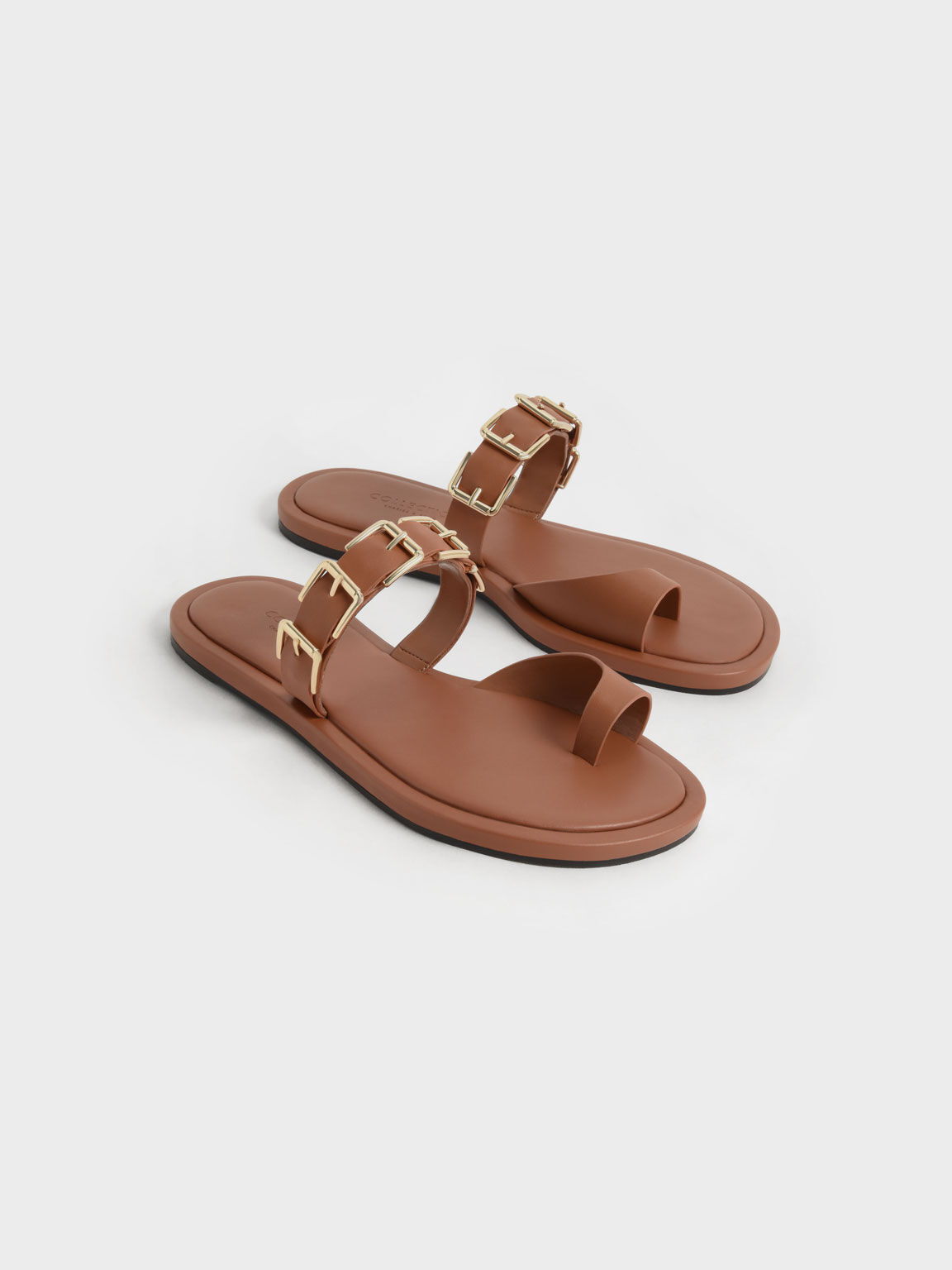Sandal Toe-Ring Buckled Leather, Brown, hi-res