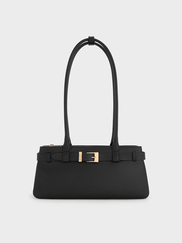 Jody Genuine Leather Belted Shoulder Bag, Black, hi-res