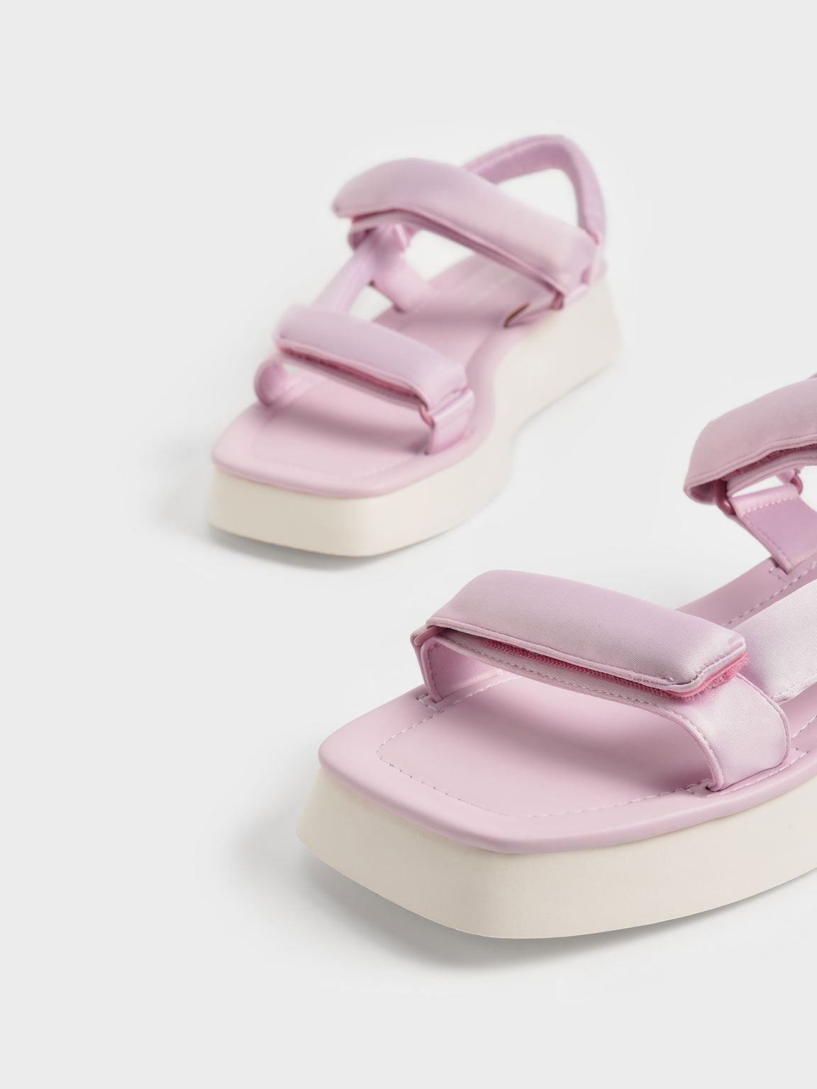Satin Padded Straps Flatform Sandals, Lilac, hi-res
