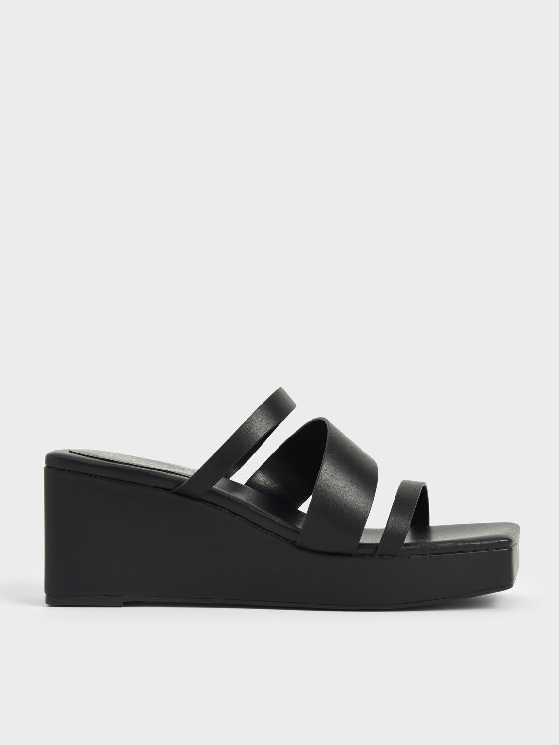 Sepatu Wedges Platform Asimetris, Black, hi-res