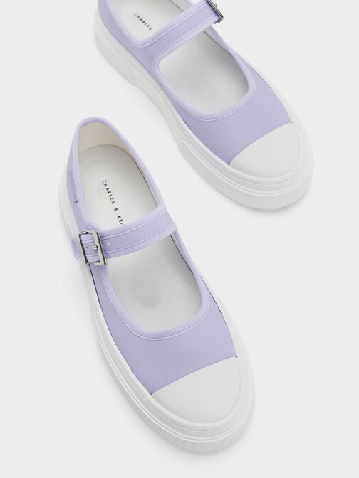 Sneakers Flatform Two-Tone Buckled, Lilac, hi-res