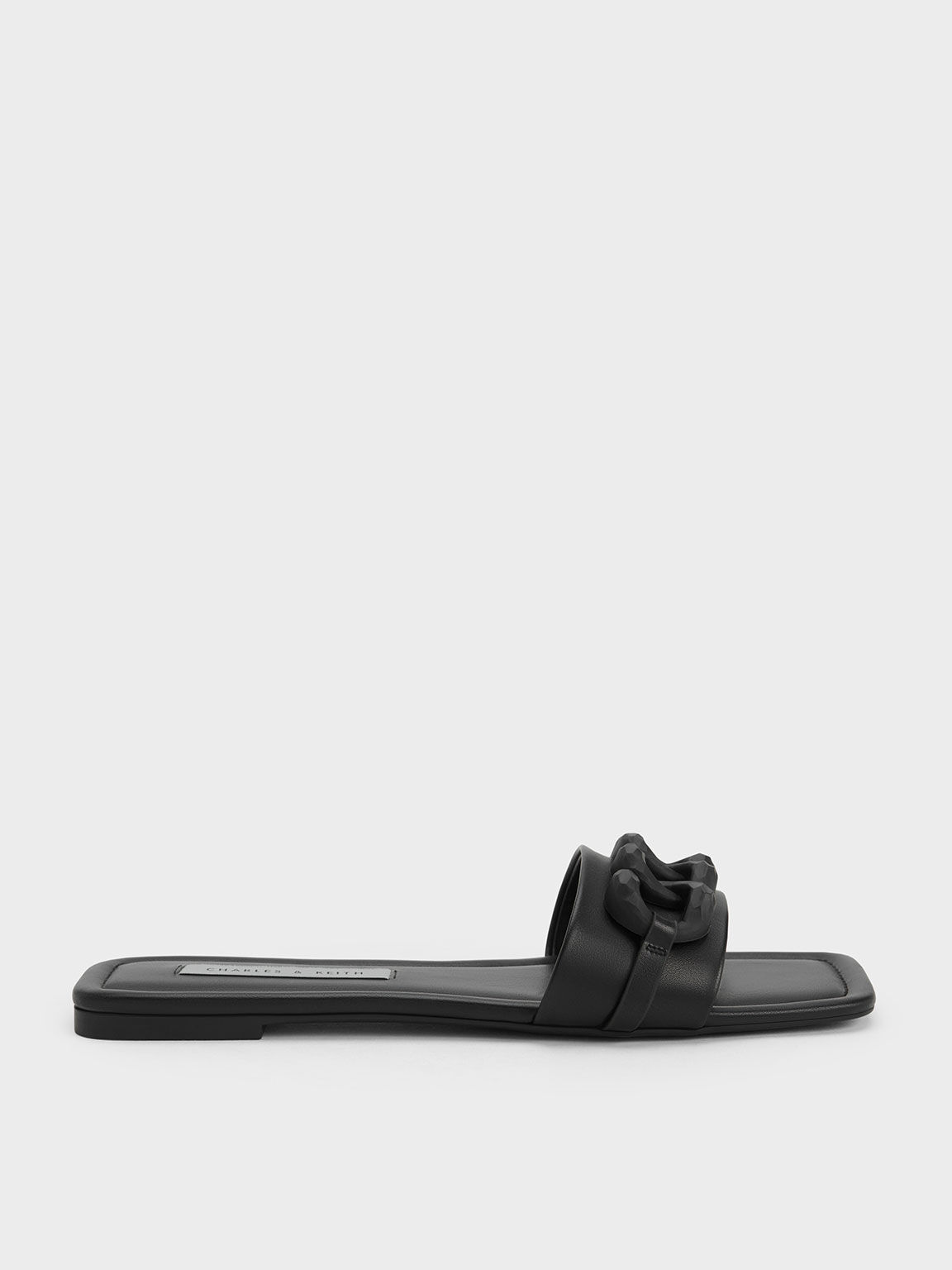 Black Sandal Slide Chunky Chain-Link, Black, hi-res