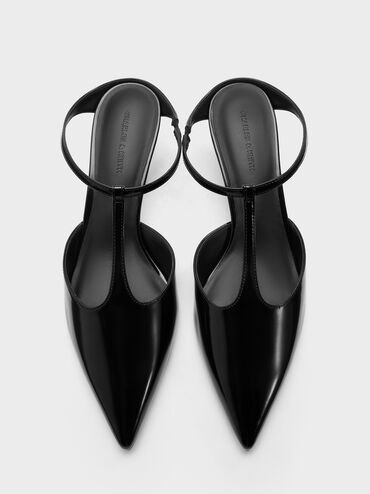 T-Bar Pointed-Toe Kitten-Heel Mules, Black Box, hi-res