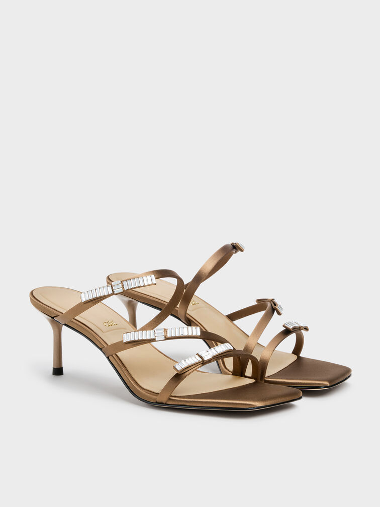 Jessy Gem-Bow Heeled Sandals, Brown, hi-res