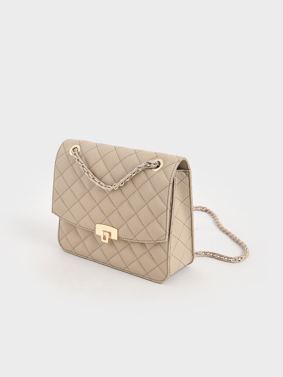 Sand Quilted Chain Strap Clutch CHARLES KEITH ID