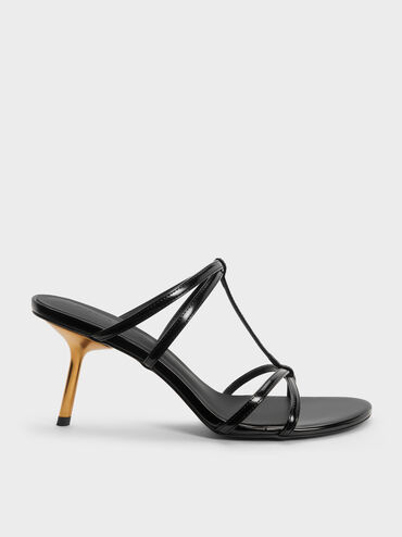 Sepatu Mules Strappy T-Bar Crossover, Black Box, hi-res