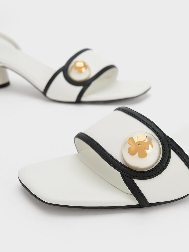 Pearl-Embellished Sandals, White, hi-res