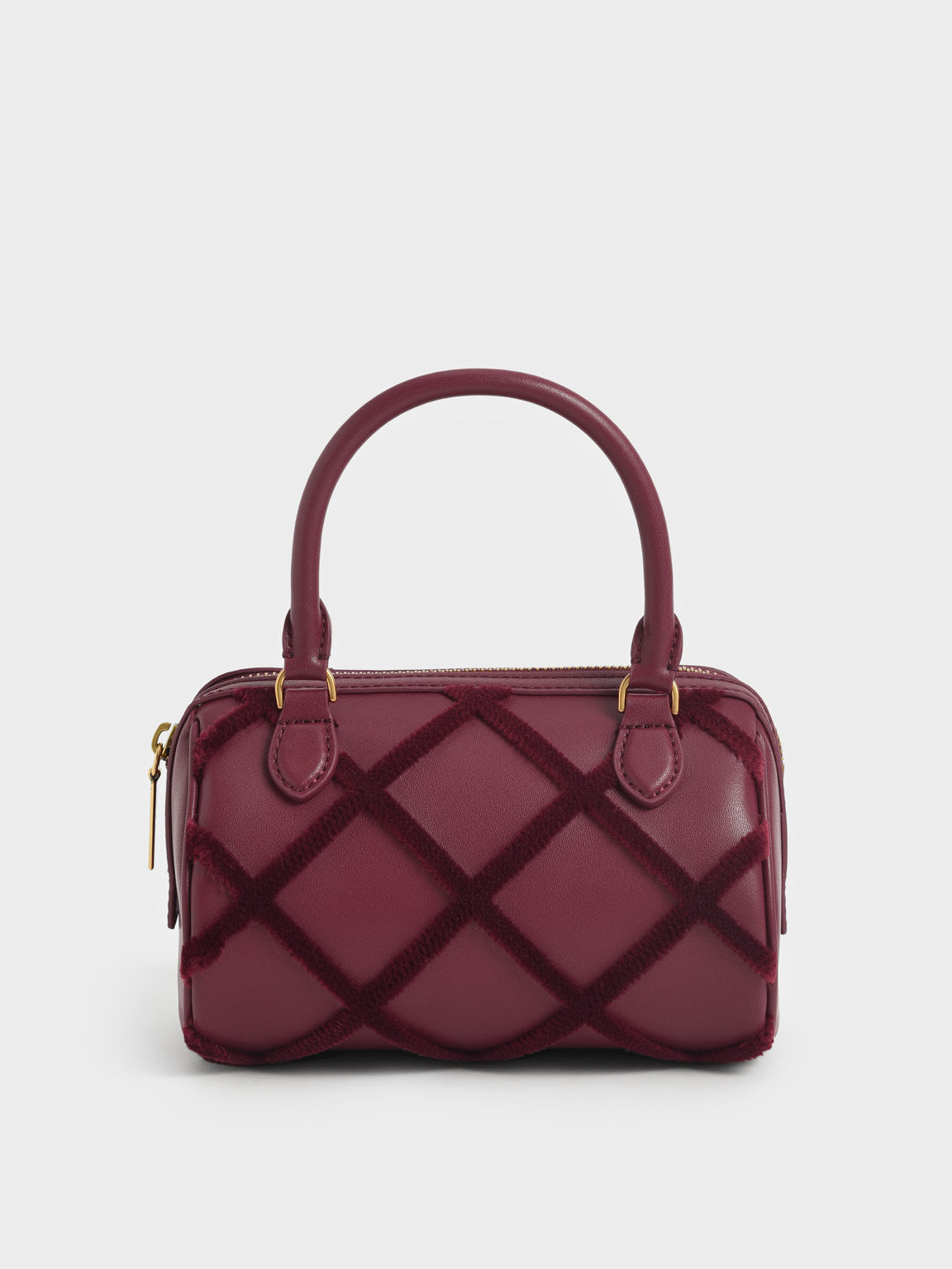 Cleo Criss-Cross Pattern Top Handle Bag, Burgundy, hi-res