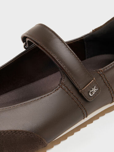 Sepatu Sneakers Mary Jane Suede & Leather Jace, Dark Brown, hi-res