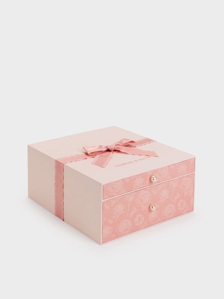 Gift Set: Floral-Mesh Pearl-Strap Shoulder Bag, Light Pink, hi-res