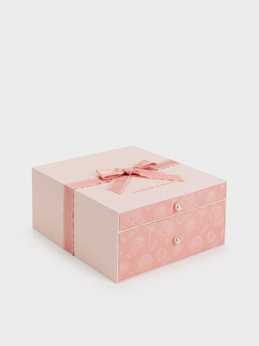 Gift Set: Floral-Mesh Pearl-Strap Shoulder Bag, Light Pink, hi-res