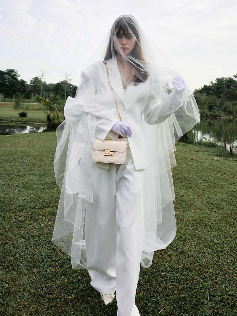 Tas Chain-Handle Quilted Alva, Cream, hi-res