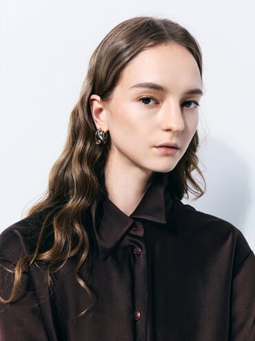 Anting Huggie Annalise, Silver, hi-res