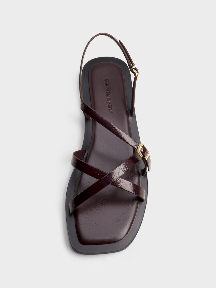 Strappy Crossover Slingback Sandals, Burgundy, hi-res