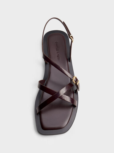 Strappy Crossover Slingback Sandals, Burgundy, hi-res