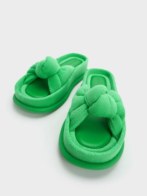 Sandal Slide Knotted Loey Textured, Green, hi-res
