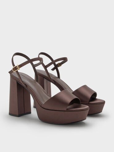 Faux Suede Block-Heel Platform Sandals, Brown, hi-res