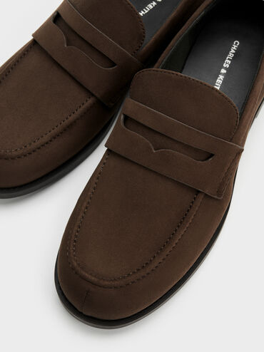 Sepatu Loafers Penny Arven Faux Suede, Dark Brown Textured, hi-res