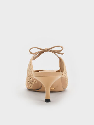 Leather Embroidered Heeled Mules, Beige, hi-res