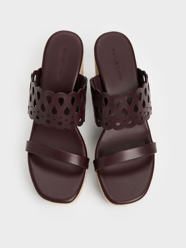 Sepatu Wedges Espadrille Cut-Out, Maroon, hi-res
