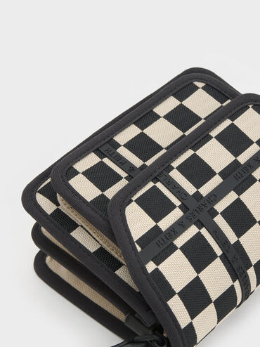 Avenue Checkered Contrast-Trim Crossbody Bag, Black Textured, hi-res