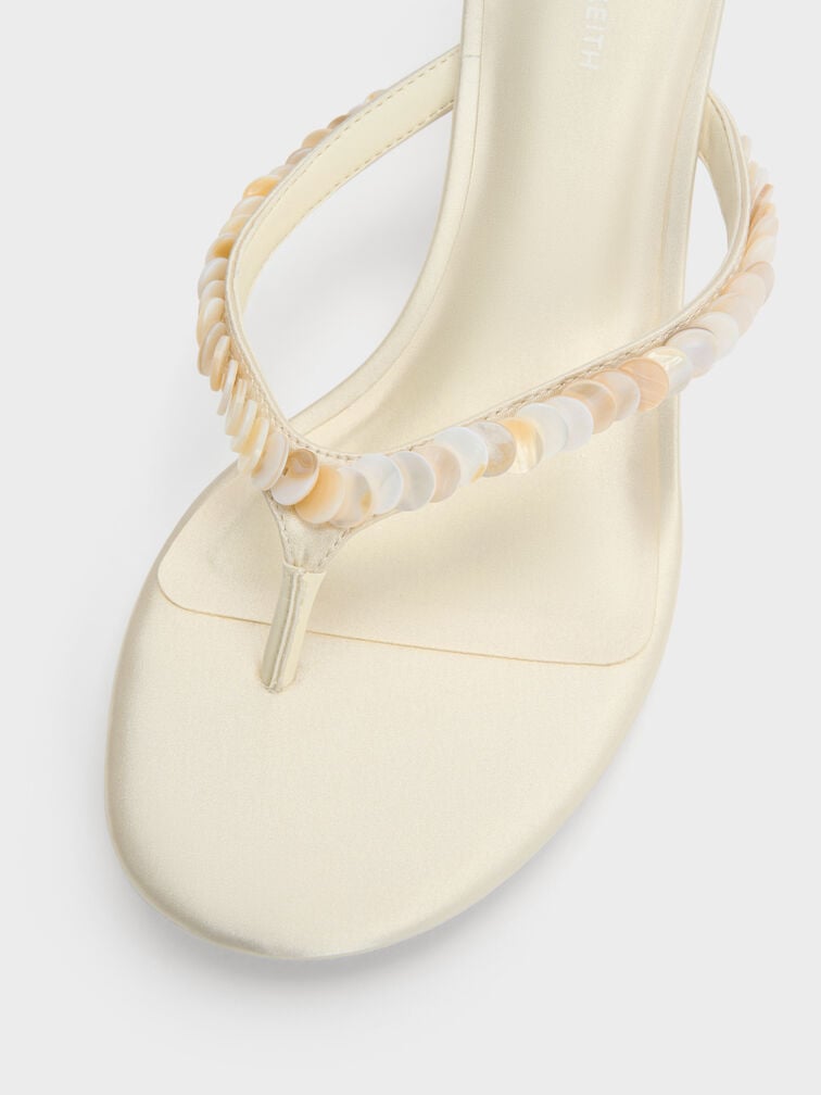 Sandal Thong Heeled Sequinned Briella, Cream, hi-res