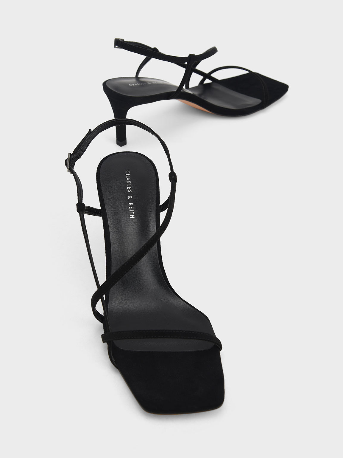 Sandal Heeled Textured Asymmetric Strap, Black Textured, hi-res