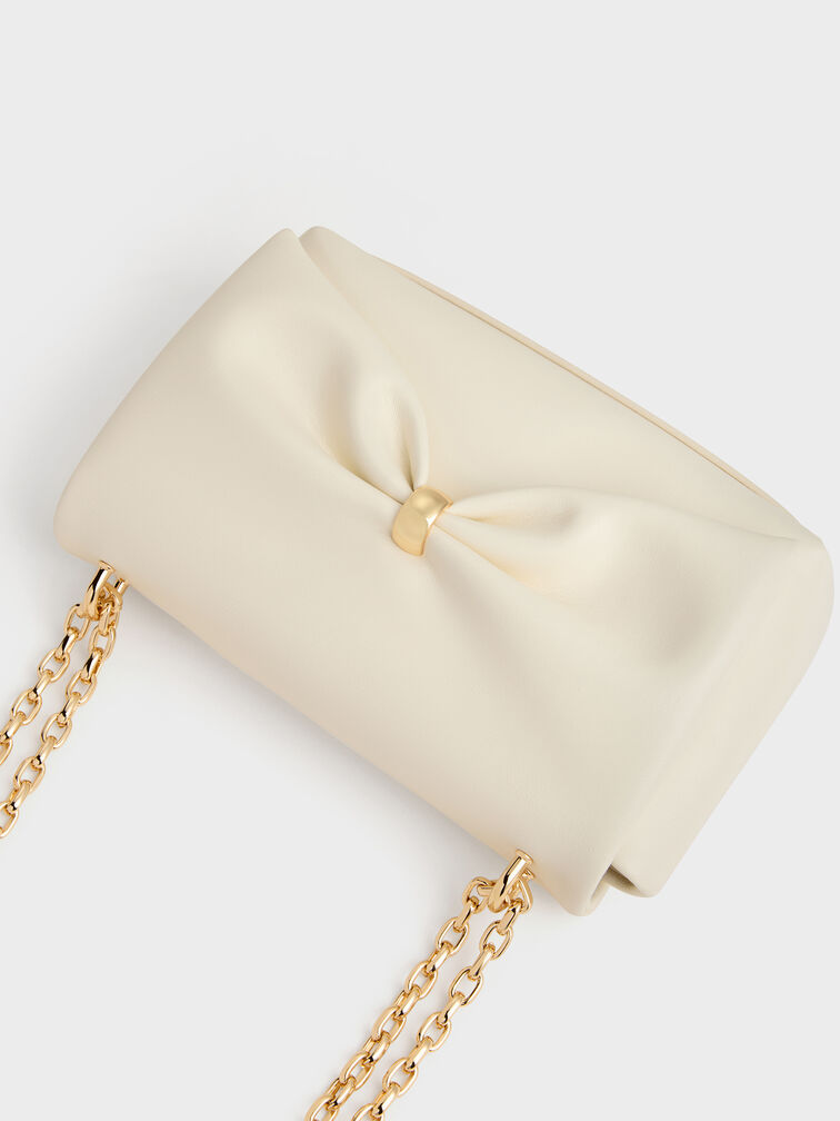 Tas Bahu Halsey Chain Ruched, Cream, hi-res