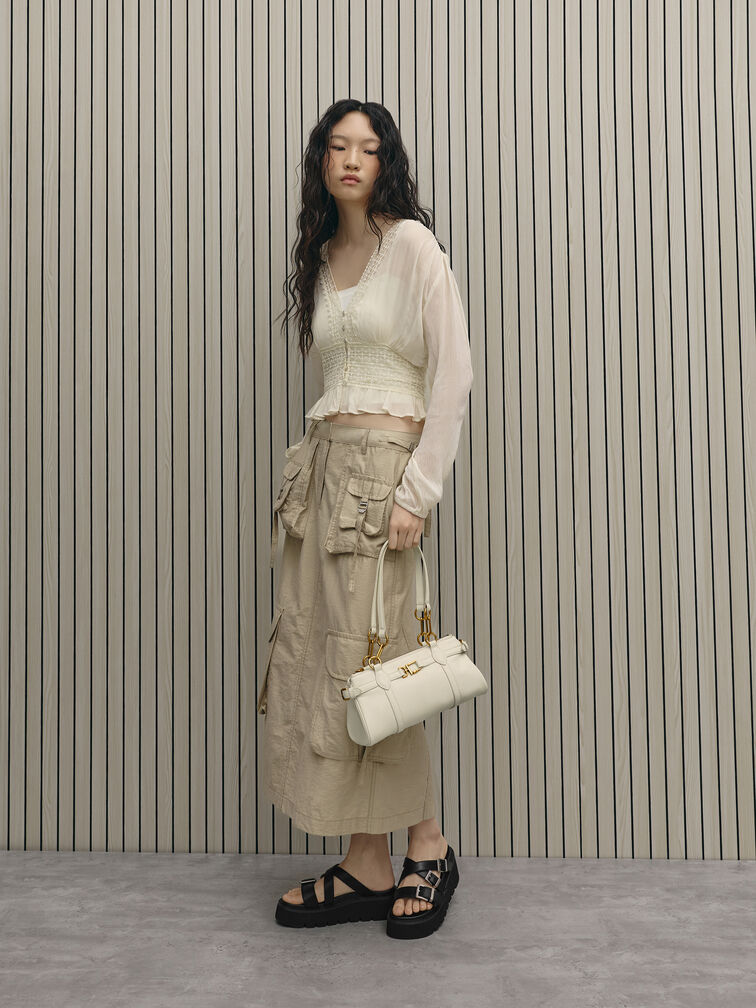 Tas Bahu Elongated Metallic-Accent Gwynne, Cream, hi-res