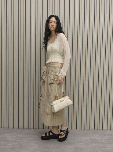 Tas Bahu Elongated Metallic-Accent Gwynne, Cream, hi-res