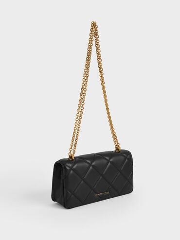 Dompet Panjang Chain-Handle Quilted Paffuto, Black, hi-res