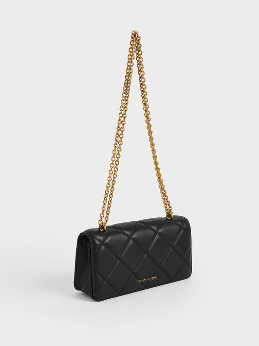 Dompet Panjang Chain Handle Quilted, Black, hi-res