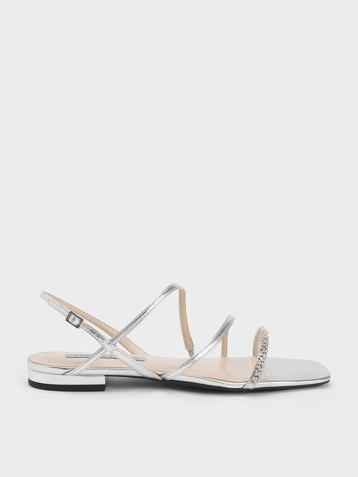 Silver Sandal Strappy Slingback Gem 