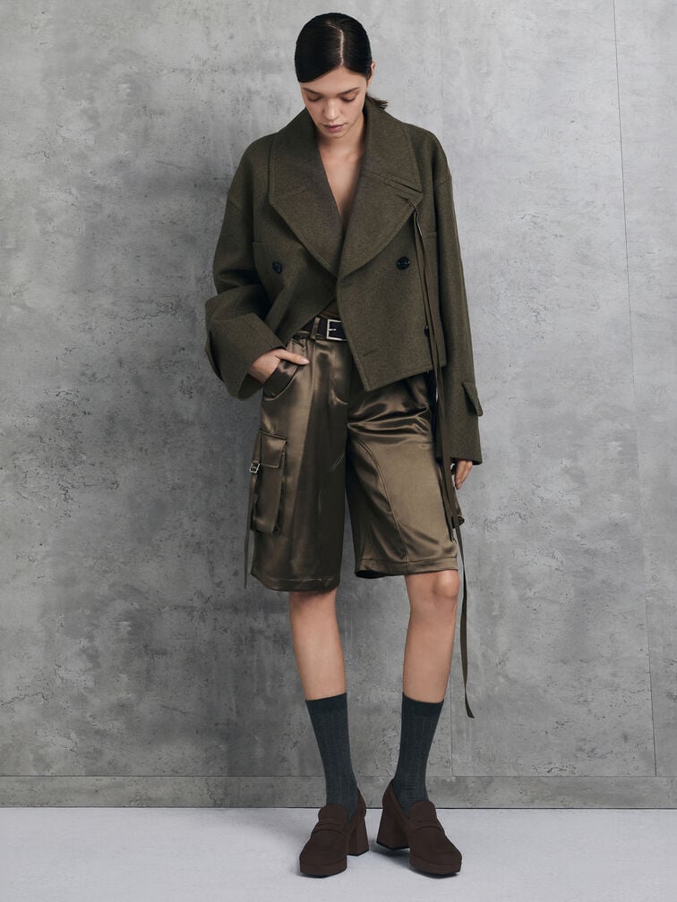 Faux Suede Platform Block-Heel Loafer Pumps, Dark Brown Textured, hi-res