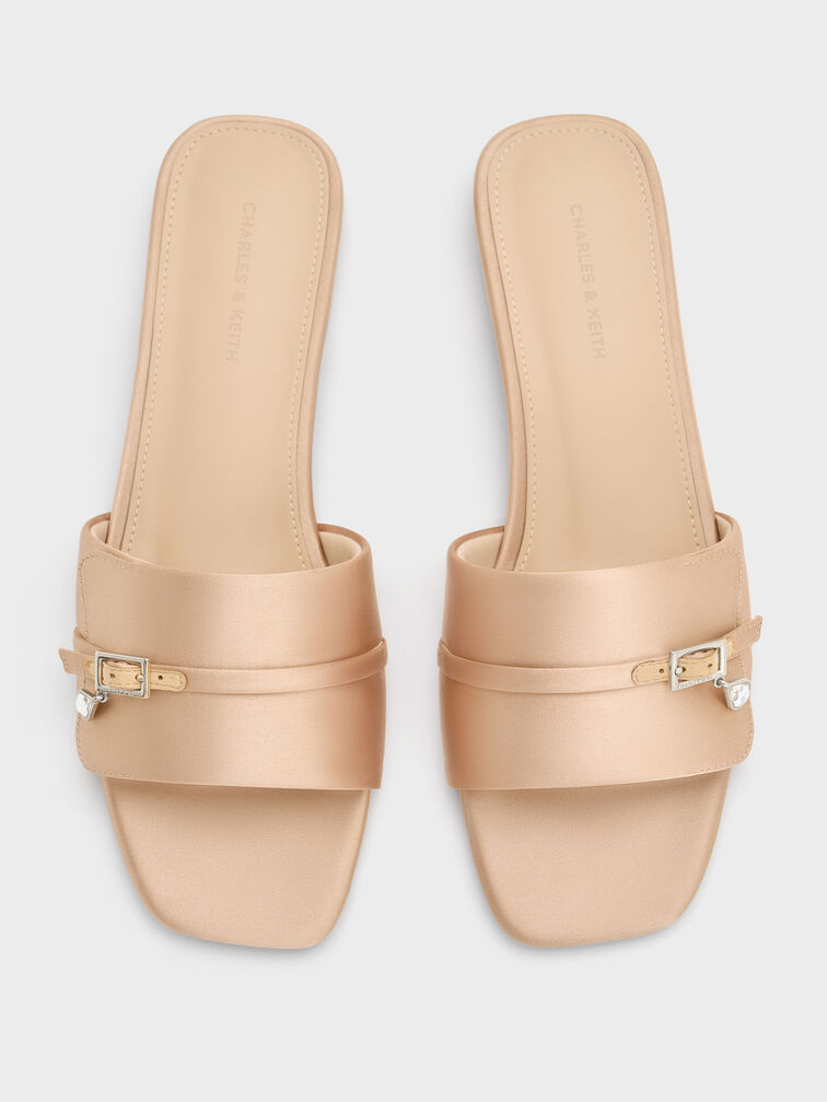 Teardrop-Crystal Buckled Slide Sandals, Gold, hi-res