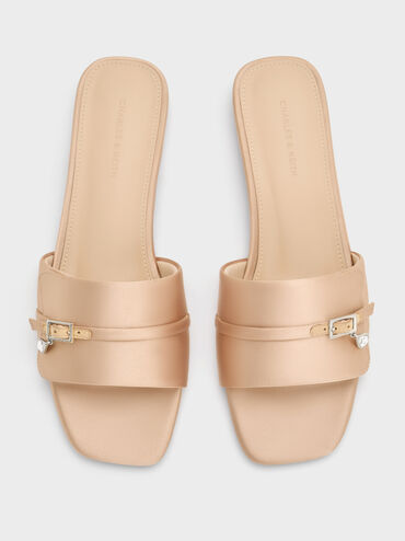 Teardrop-Crystal Buckled Slide Sandals, Gold, hi-res