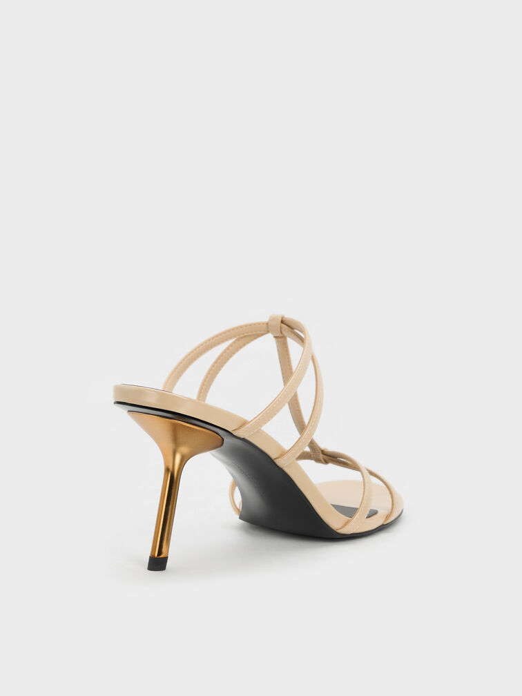 Sepatu Mules Strappy T-Bar Crossover, Beige, hi-res