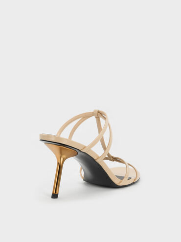 Sepatu Mules Strappy T-Bar Crossover, Beige, hi-res